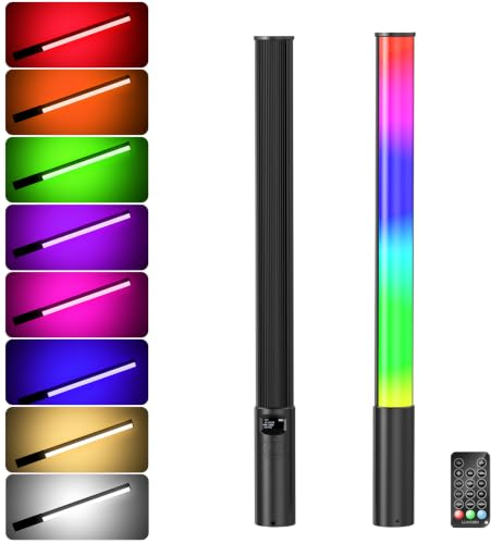 Lookmein RGB LED Light Wand with Remote Control, Handheld 360°RGB Video Light Wand Stick for Photography, 2500mAh Built-in Rechargeable Cube Light, 2500-6500K Dimmable Camera Light with LCD
