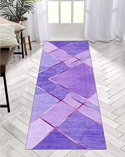 ZDYHMrj Läufer Teppich Lang Flur rutschfest Waschbar 100X200CM Küche Korridor TeppichLäufer für Flur Lila Schlafzimmer Wohnzimmer Polyester Teppichmatte Dauerhaft, Anpassbar Küchenteppich Meterware