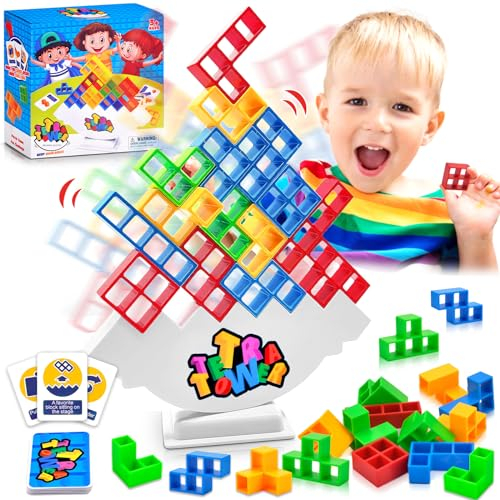 Vibbang 64Stück Tetra Tower Spiel, Tetra Balance Spiel, Puzzle Schaukelstapel Hoch Balance Spielzeug, Heimspiele Partys Spielzeug für Kinder & Erwachsene, Denkspiel, Intelligenz, Bausteine