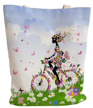 Siebe Tote Bag Aesthetic 30X40 Mädchen Schmetterling Und Blume Baumwolltasche Jutebeutel,Stoffbeutel Mit Zwei Langen Henkeln,Stofftasche Faltbar,Wiederverwendbare Jutebeutel