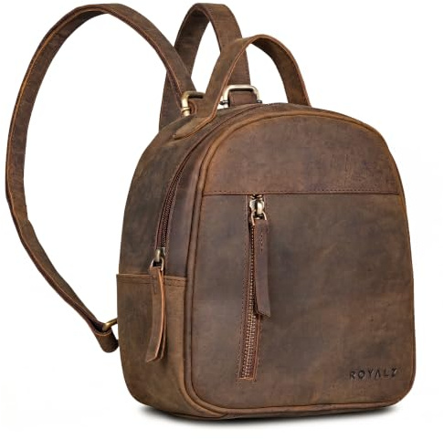 ROYALZ 'Olympia' Lässiger Kleiner Lederrucksack Damen Echtleder im Vintage Look - Eleganter Mini Rucksack perfekt als Tagesrucksack Cityrucksack Rucksackhandtasche