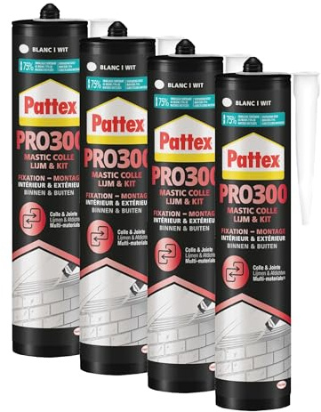 Pattex PL300, Colle de Fixation Polymère, Colle et Jointe, tous Matériaux, Intérieur et Extérieur, Blanc, Cartouche de 410 G (Lot de 4)