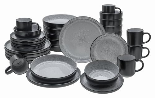 CreaTable, 21519, Serie Nordic Fjord, 30-teiliges Geschirrset für 6 Personen, Kombiservice aus Steinzeug, spülmaschinen- und mikrowellengeeignet, Qualitätsproduktion