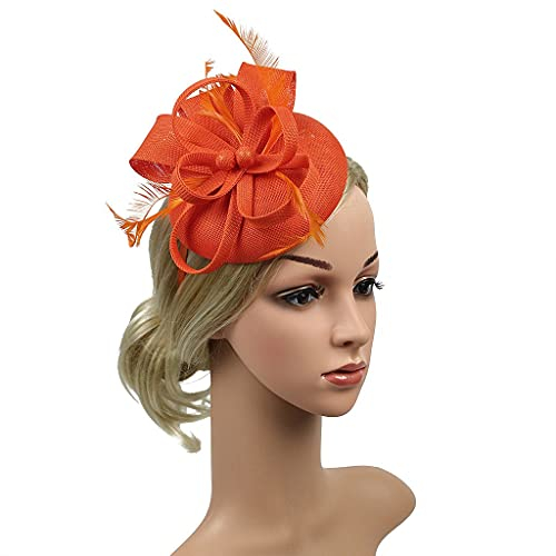 Stirnband Vintage Haarreif Rockabilly Haarschmuck Clip Hochzeit Haar Frauen Kopfschmuck Fascinator Casual Handmade Stirnband Damen Retro Haarband Plissee Haarschmuck Kopfband (Orange, One Size)