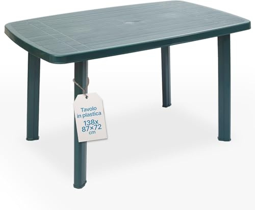 Tomaino Quadratischer Gartentisch aus Kunststoff, externer Kunststofftisch für 6 Plätze mit abnehmbaren Beinen und Loch für Sonnenschirm, Gartentisch New Green