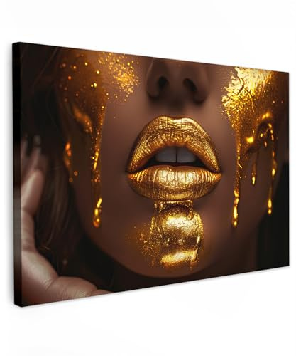 MuchoWow© Bilder 90x60 cm Wohnzimmer Deko Modern Wandbild Foto auf Leinwand Bild Schlafzimmer über Bett Room Decor Geschenke Frau - Gold - Luxus - Porträt