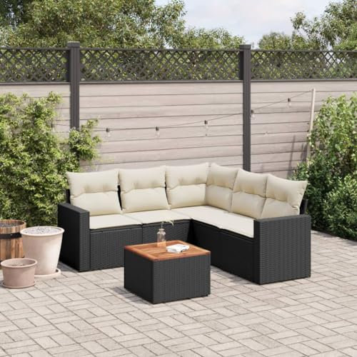 ULUYYUC 6-TLG. Garten-Sofagarnitur, Hocker Eckbankgruppe Terrassenmöbel Gartenstühle Geeignet für Garten Außenbereich Balkon Hinterhof mit Kissen Schwarz Poly Rattan
