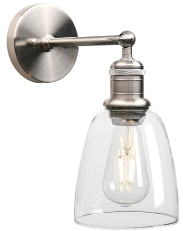 JIMUBEAM Vintage Wall Light Sconce with Cloche Clear Glass Shade, Industrial Indoor Wall Lamp Fixture for Bedside Bathroom Living Room Over Kitchen Sink