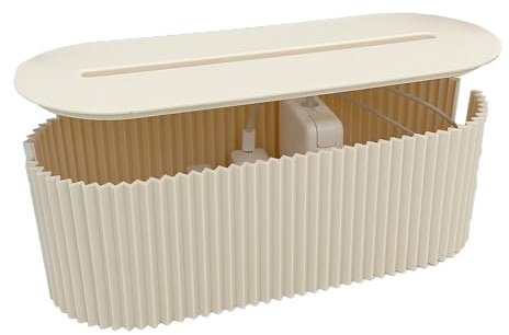 WPKD BLUEIY Cable Tidy Box,Plastic Cables Organised Box with Lid,Hide Extension Blocks and Electrical Cables for Office Home Hiding Messy Cables Wire(33x13x12cm,378g,White)