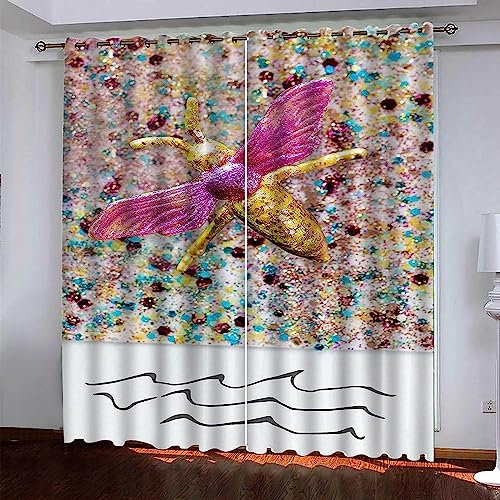 Schattierung Vorhänge 2Er Set 3D Tierischer Schmetterling Druck Isolierung Schalldichte Kinder Gardinen Blickdicht Mit Ösen Vorhang Fenster Für Wohnzimmer Schlafzimmer Balkon -1U7G0Z1C6L0