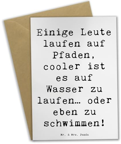 Mr. & Mrs. Panda Klappkarte Spruch Schwimmen Pfade - Geschenk, weihnachtskarten, Lebenseinstellung, Sportler, osterkarten, genesungskarte, Training, einladungskarten, Sportart, hochzeitskarten, Wasser