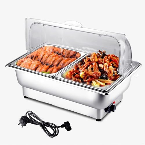 RRHCW Chafing Dish Eléctrico, Calentador De Alimentos Buffet De Acero Inoxidable con Tapa Visible, Servidor De Buffet -calientaplatos, Calentador De Alimentos, para Catering, Buffet Y Fiestas-Gn1/2