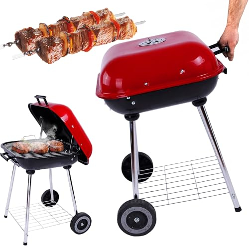 EXTRALINK Holzkohlegrill, abschließbarer Deckel und Bodenplatte, mobiler Grill auf Rädern für Outdoor und Garten, Standgrill, Campinggrill, Edelstahl