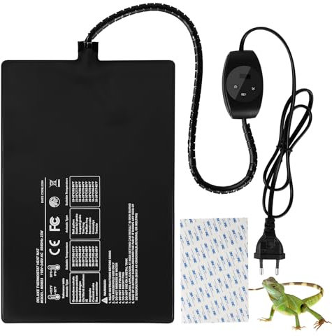 SWAWIS 11W Heizmatte für Terrarium, Heizmatte Reptil mit Thermostat, Heizkissen Reptilien für Schildkröte Schlangen Eidechse Gecko Spinne Insektenzucht, 0-50℃ Wärmematte Terrarium(15x20cm)
