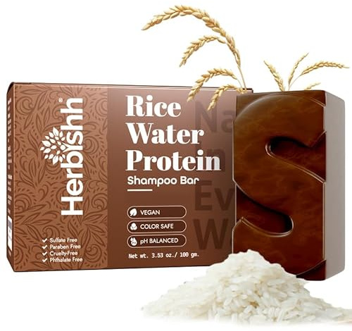 Herbishh Rice Water Shampoo Bar for Hair Growth – Strengthening & Nourishing, Solid Soap for Thinning Hair, Infused With Biotin, Ideal For All Hair Types, Paraben-Free & Sulfate-Free, 3.53 oz
