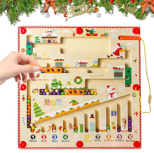 ARONRAVE Montessori Spielzeug Magnetspiel Labyrinth ab 2 3 4 5 6 Jahre, Magnetisches Farb und Zahlenlabyrinth Kinder Holzspielzeug Zahlen und Farben Lernspiele Motorikspielzeug