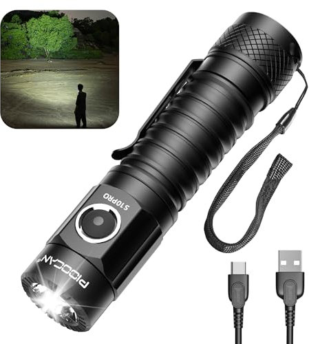 PIOOCAN S10Pro EDC Torch Rechargeable,Pocket Torches LED Super Bright 2500 Lumens, Mini Powerful Tactical Torch,Small Compact Bright Flashlight for Emergency, Searching, Camping, Hiking,Home,Outdoor