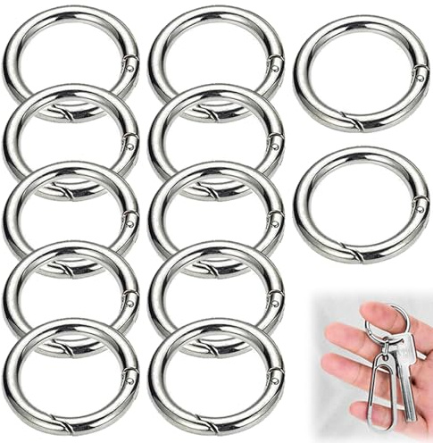 12 Stück Karabiner Rund 60mm, Karabinerhaken Rund Zinklegierung Runde Karabiner Ring Karabinerring Taschenringe für Schlüsselkette DIY Handwerk (Silber)
