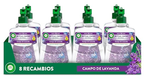 Air Wick Active Fresh Spray Automatico Sin Aerosol - Ambientador para casa con aroma a Lavanda - Pack de 8 Recambios (228mlx8)