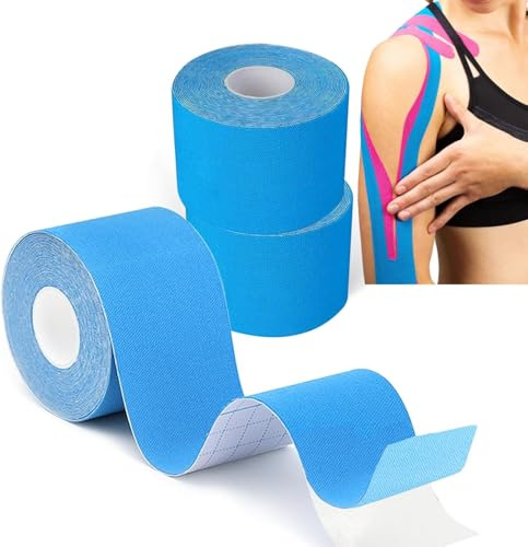 LiangMai Kinesiology Tape (3 Rolls,5cm*5m) Waterproof Sports Tape for Athletes Physio Elastic Tape Muscle Tape for Knee, Shoulder, Ankle, Plantar & Body Support & Kinetic, Flexible(Blue)