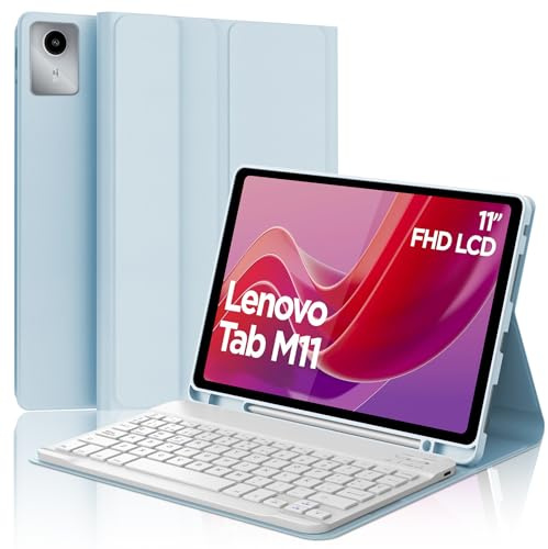IVEOPPE Funda Teclado para Lenovo Tab M11 11 Pulgadas 2024 TB330FU/TB330XU | Keyboard QWERTY Español Ñ, Bluetooth Magnético Desmontable Teclado Capa con Soporte para Lápiz, Azul claro