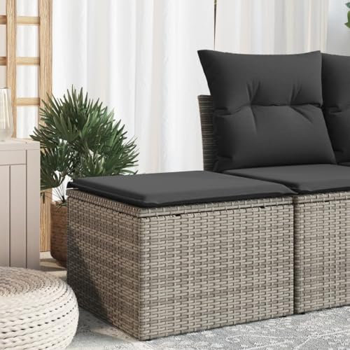 Xichuzi Gartenhocker mit Kissen Grau 55x55x37 cm Poly Rattan, Balkon Hocker, Fusshocker Garten, Hocker Garten, Fußhocker Für Sessel, Gartenmöbel Hocker - 366117