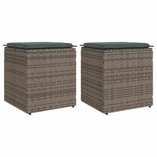 vidaXL Gartenhocker mit Kissen 2 STK. Grau 40x40x43 cm Poly Rattan