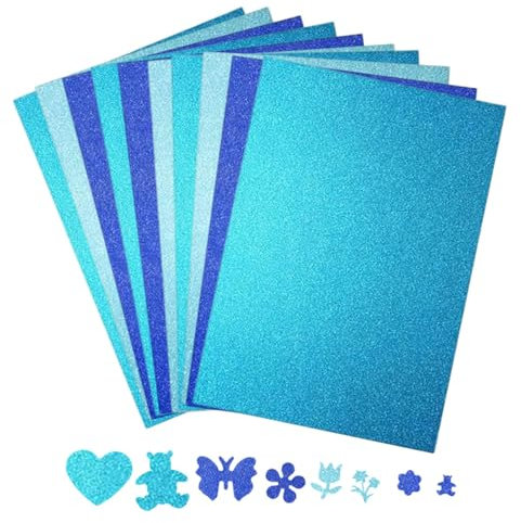 15 Blatt Glitzerpapier zum Basteln,3 Stile Blau Glitterkarton A4 Bunt Glitzer Papier Glitzer Bastelpapier für DIY Grußkarten Scrapbooking Glitter Craft Paper Cardboard