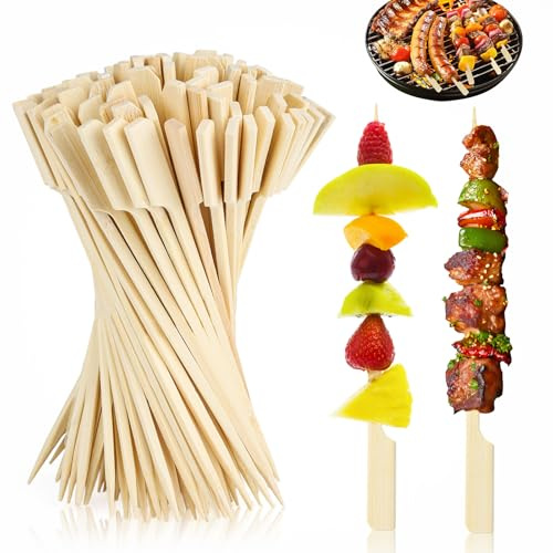 150 stycken träspett, 15 cm spett, fingermat, biologiskt nedbrytbara kebabspett trä, bambufingermatpinnar för grillspett, hamburgarspett, fruktspett, cocktailspett