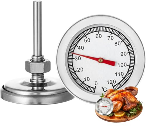 0~120℃ BBQ Pizza Grill Thermometer, 5.4cm Präzisionsmessungen Thermometer Analog, Rostfreier Stahl Bratenthermometer für Grill, Barbecue, Räucherofen Oder Ofen
