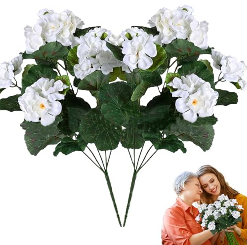 Salyeeluly Künstliche Geranien für den Außenbereich – Set mit 2 künstlichen Blumen für den Innenbereich, dekorative Tischdekoration, Exquisite Heimdekoration für Wohnzimmer, Schlafzimmer