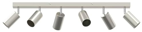 vidaXL Spotlight de Techo Ajustable 6 Vías Níquel Cepillado Gu10 Luz de Acento Interior Fijaciones de Metal Diseño Moderno Iluminación para el Hogar Foco de Luz Iluminación Direccional Contemporánea