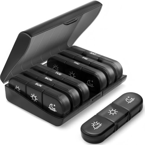 Tablettenbox 7 Tage 3 Fächer, Pillendose Morgens Mittags Abends | Pillendose 7 Tage mit 3 Fächern pro Tag, leicht zu öffnen, sicher verschlossen, ideal für Medikamente, Vitamine & Fischöl