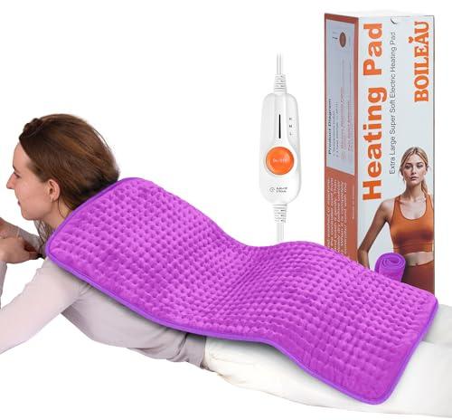 Boileau Electric Heating Pad for Back Pain and Period Cramps Relief, 17x33 Extra Large XXXL, 3 Heating Levels Heat Pad with 2-Hour Auto Shut Off, Gifts for Women and Mom, Purple