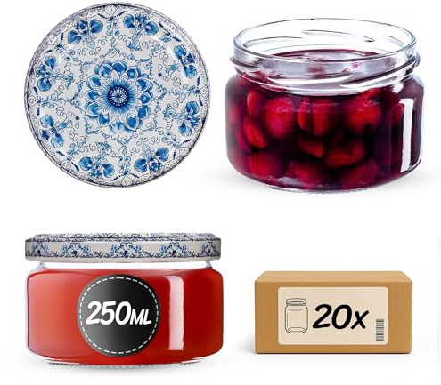 KADAX Set di 20 vasetti per marmellata in vetro 250ml Ø82 – tappo a vite ermetico, per marmellate, miele, confetture e bomboniere
