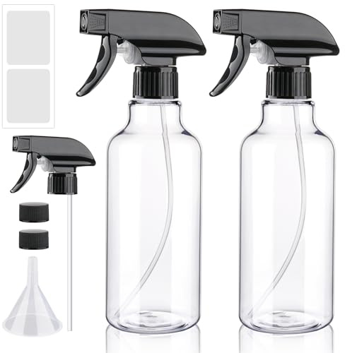 FreeBiz 500ml 2 Pack Spray Bottles Durable Plastic Empty Spray Bottles for Hair Gardening Adjustable Bottle Nozzle Refillable Leak Proof Trigger Sprayer for Cleaning Solutions Plants (Black Nozzle)