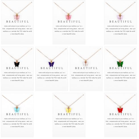 LIQWEI 10 Stück Schmetterling Anhänger Halskette, Bohemiankette Schmetterling Legierung Schmetterlings Anhänger Verstellbare Schmetterlings Kette Für Frauen Mädchen Bunter Geschenk