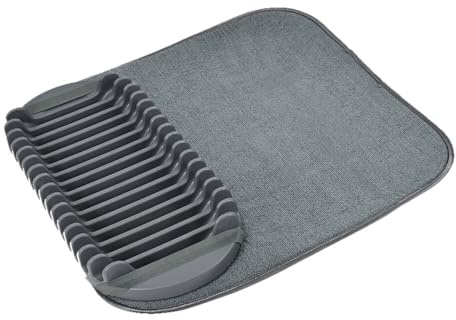 BERNIGROUP Tappetino Scolapiatti Assorbente, Grigio Antracite, Poliestere e Poliuretano, Base Superassorbente con Supporto Piatti Integrato, 43,5x43x5 cm, per Piano Cucina