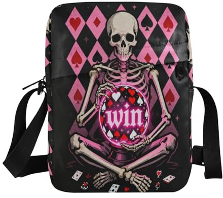 miaozhen Poker Skelett Ball Herren Kuriertasche Crossbody Geldbörsen Verstellbarer Riemen für Einkaufen Einkaufen
