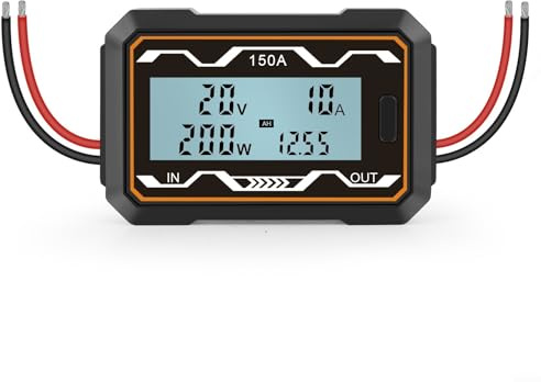 Hasaller Amperímetro de CC digital D-C Ampere Watt Meter 100A/150A/200A Digital DC Multímetro LCD Analizador de energía de corriente de voltaje para descarga de batería RC y medición de energía solar
