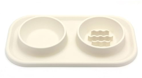 Un Bol de Chat et Un Bol de Chien, Gamelles for Chiens et Chats à Alimentation Lente, Ensemble de gamelles for Animaux Compagnie, for Petits, Beige