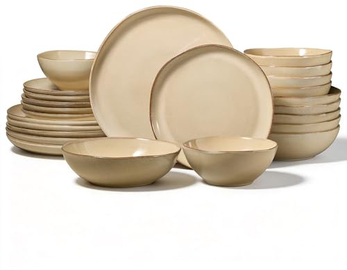 Onader 24 Piece Reactive Glaze Dinner Set for 6 People, Khaki