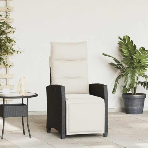 IBUQDDV Verstellbarer Gartensessel mit Beistelltisch in Schwarz aus Poly Rattan und PE-Geflecht Dieser Gartenstuhl bietet durch Seine verstellbare Rückenlehne und Fußstütze