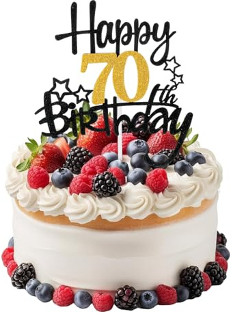 Larrel Tortenaufsatz zum 70. Geburtstag, Schwarz Goldener Glitzer Tortenaufsätze, Geburtstagsfeier, Dekorationszubehör für Männer & Frauen Geburtstags Party Jahrestag Torte Deko Supplies