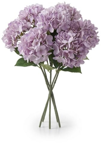 6 Artificial Hydrangea, Silk Faux Flowers, Lifelike Texture, Bendable Stem