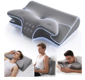 Rokehr Memory Foam Kudde 2 i 1, Nackkudde, Ortopedisk Kudde, Minnesskumkudde med Tvättbart Örngott, Ergonomisk Nackkudde för Sidosömn Rygg och Magsömma 60x43x14/12cm Ren Grå