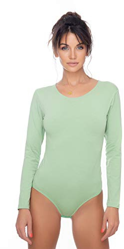 Evoni Damen Body langarm I blickdichter Bodysuit mit Rundhals für Frauen I Langarmbody in verschiedenen Farben I Body Shaper aus Baumwolle I Jumpsuit