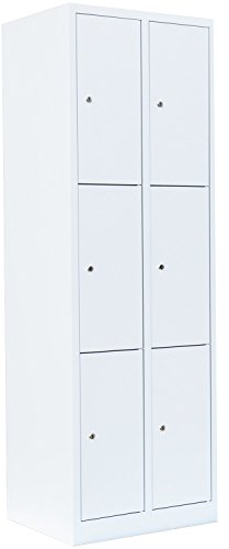 Lüllmann 6 Fächer Schließfachschrank komplett montiert weiß 180x60x50cm (HxBxT) Wertfachschrank Fächerschrank Spind Umkleideschrank 520327