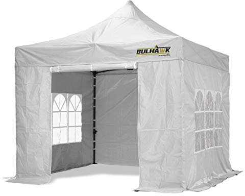 BULHAWK® 3x3m COMMERCIAL GRADE WATERPROOF HEAVY DUTY POP UP GAZEBO MARKET STALL MARQUEE INCLUDES SIDEWALLS (White)