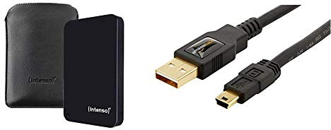 Intenso Memory Drive 1TB Externe Festplatte inkl. Tasche (6,4 cm (2,5 Zoll), 5400rpm, 8MB Cache, USB 3.0) schwarz & Amazon Basics IFRI USB 2.0 A-Stecker auf Mini-B-Stecker (0,9 Meter),Schwarz
